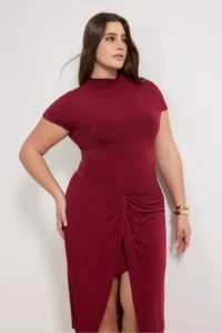 Trendyol Curve Burgundy Dog collar Node Detailed Midi Size Knitting Plus Size Dress - Image 3