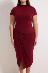 Trendyol Curve Burgundy Dog collar Node Detailed Midi Size Knitting Plus Size Dress - Image 4