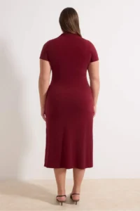 Trendyol Curve Burgundy Dog collar Node Detailed Midi Size Knitting Plus Size Dress - Image 5