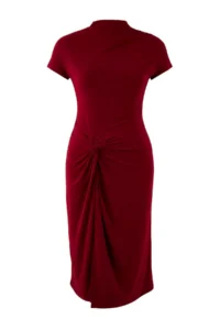 Trendyol Curve Burgundy Dog collar Node Detailed Midi Size Knitting Plus Size Dress - Image 6