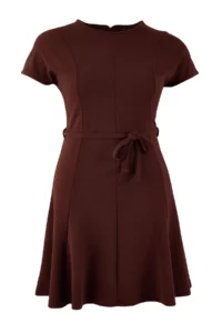 Trendyol Curve Brown Crew Neck Belted skater Short/Mini Knitting Plus Size Dress - Image 5