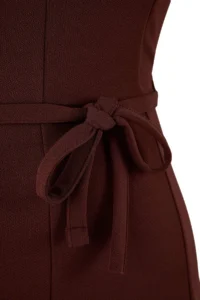 Trendyol Curve Brown Crew Neck Belted skater Short/Mini Knitting Plus Size Dress - Image 6