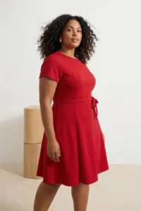 Trendyol Curve Rejection Crew Neck Belted skater Short/Mini Knitting Plus Size Dress