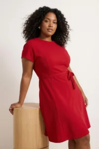 Trendyol Curve Rejection Crew Neck Belted skater Short/Mini Knitting Plus Size Dress - Image 2