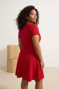 Trendyol Curve Rejection Crew Neck Belted skater Short/Mini Knitting Plus Size Dress - Image 3