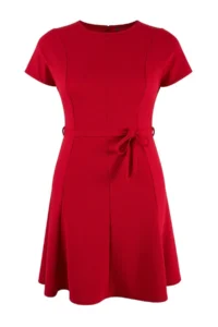 Trendyol Curve Rejection Crew Neck Belted skater Short/Mini Knitting Plus Size Dress - Image 4