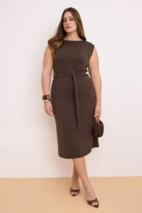Trendyol Curve Brown Modal Soft Touch Flowy Knitting Plus Size Dress