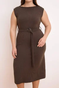 Trendyol Curve Brown Modal Soft Touch Flowy Knitting Plus Size Dress - Image 3