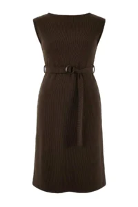 Trendyol Curve Brown Modal Soft Touch Flowy Knitting Plus Size Dress - Image 5