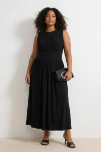 Trendyol Curve Black Crew Neck Gather Detailed Maxi Size Knitting Plus Size Dress - Image 2