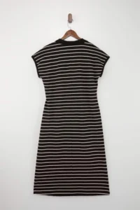 Trendyol Curve Brown Striped Polo Shirt Collar A-line Midi Knitting Plus Size Dress - Image 3