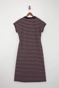 Trendyol Curve Burgundy Striped Polo Shirt Collar A-line Midi  Knitting Plus Size Dress - Image 3