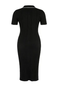 Trendyol Curve Black Polo Shirt Collar Bodysuit hugging Knit Dress - Image 3