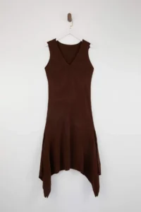Trendyol Curve Brown V-neck Ribbed Mendil Etekli Thin Knit Dress