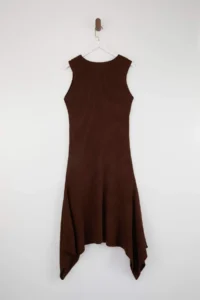 Trendyol Curve Brown V-neck Ribbed Mendil Etekli Thin Knit Dress - Image 3