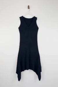 Trendyol Curve Navy Blue V-neck Ribbed Mendil Etekli Thin Knit Dress