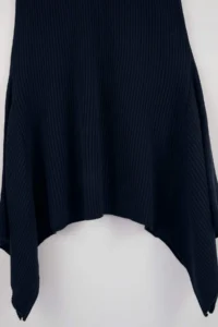 Trendyol Curve Navy Blue V-neck Ribbed Mendil Etekli Thin Knit Dress - Image 2