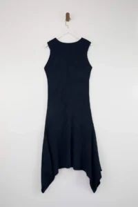Trendyol Curve Navy Blue V-neck Ribbed Mendil Etekli Thin Knit Dress - Image 3