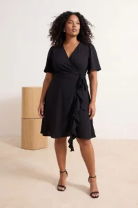 Trendyol Curve Black Mini Double breasted Lined Weaving Plus Size Dress - Image 3