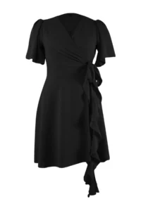 Trendyol Curve Black Mini Double breasted Lined Weaving Plus Size Dress - Image 4