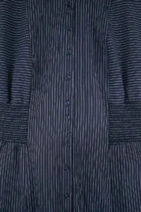 Trendyol Curve Navy Blue Striped Gipelli Midi Weaving Plus Size Shirt Dress - Image 6