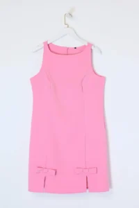 Trendyol Curve Pink Mini A-line Bow Detailed Weaving Plus Size Dress