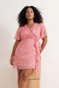 Trendyol Curve Multicolored Shawl Patterned Mini Double breasted Weaving Plus Size Dress