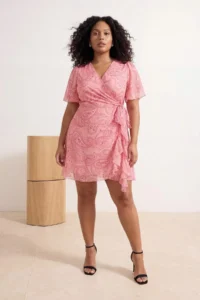 Trendyol Curve Multicolored Shawl Patterned Mini Double breasted Weaving Plus Size Dress - Image 2