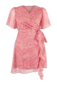Trendyol Curve Multicolored Shawl Patterned Mini Double breasted Weaving Plus Size Dress - Image 4