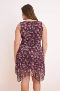 Trendyol Curve Burgundy flower patterned Tulle Mendil Skirt Knitting Plus Size Dress - Image 5