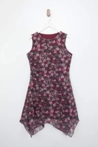 Trendyol Curve Burgundy flower patterned Tulle Mendil Skirt Knitting Plus Size Dress - Image 6