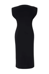 Trendyol Curve Black Plain Midi padded Draped bodycone/Fitting Flexible Knitting Plus Size Dress - Image 2