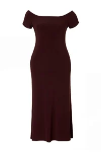 Trendyol Curve Brown Carmen Collar Flexible Knitting Maxi shift Plus Size Dress