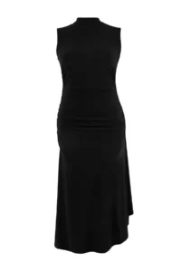 Trendyol Curve Black Skirt Ruffle Detailed Knitting Chic Plus Size Evening Gown Night Graduation Dress