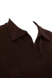 Trendyol Curve Brown Polo Shirt Collar slit shift/Normal Kesim Midi Flexible Knitting Plus Size Dress - Image 6