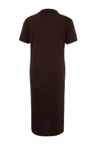 Trendyol Curve Brown Polo Shirt Collar slit shift/Normal Kesim Midi Flexible Knitting Plus Size Dress - Image 7