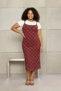 Trendyol Curve Teen Rejection Binding Detailed Checkered Tulle Maxi Flexible Knitting Plus Size Dress - Image 2