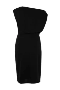 Trendyol Curve Black Midi Ruffle/Drape Detailed Knitting Plus Size Dress - Image 2