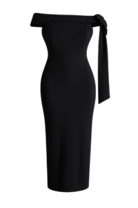 Trendyol Curve Black-White Shoulder Bow Detailed Knitting Plus Size Evening Gown Night Graduation Dress