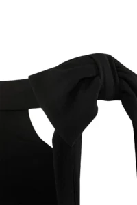 Trendyol Curve Black-White Shoulder Bow Detailed Knitting Plus Size Evening Gown Night Graduation Dress - Image 2