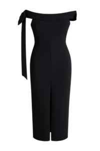 Trendyol Curve Black-White Shoulder Bow Detailed Knitting Plus Size Evening Gown Night Graduation Dress - Image 3
