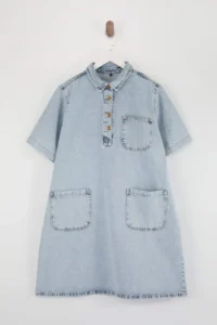 Trendyol Curve Mavi Pocket Detail Oversized Mini Plus Size denim Shirt Dress