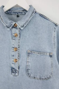 Trendyol Curve Mavi Pocket Detail Oversized Mini Plus Size denim Shirt Dress - Image 2