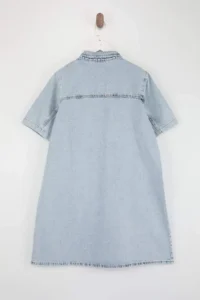 Trendyol Curve Mavi Pocket Detail Oversized Mini Plus Size denim Shirt Dress - Image 3