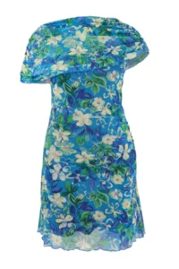 Trendyol Curve Limited Edition Blue flower patterned Tulle Knitting Plus Size Dress - Image 2