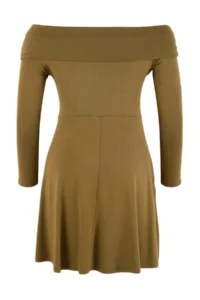 Trendyol Curve Oil Green Carmen Collar Accessory Detailed Knitting Plus Size Dress - Image 3