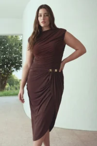 Trendyol Curve Brown Sandy Ruffle Detailed Knitting Plus Size Dress