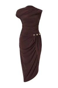 Trendyol Curve Brown Sandy Ruffle Detailed Knitting Plus Size Dress - Image 2
