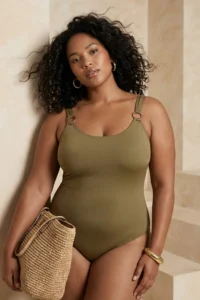 Trendyol Curve Khaki U-Neck with accessories Plus Size Swimsuit