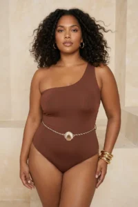 Trendyol Curve Brown One Shoulder Shell Arched Swimsuit